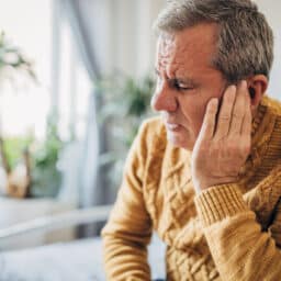 Man holding his ear, experiencing ear pain